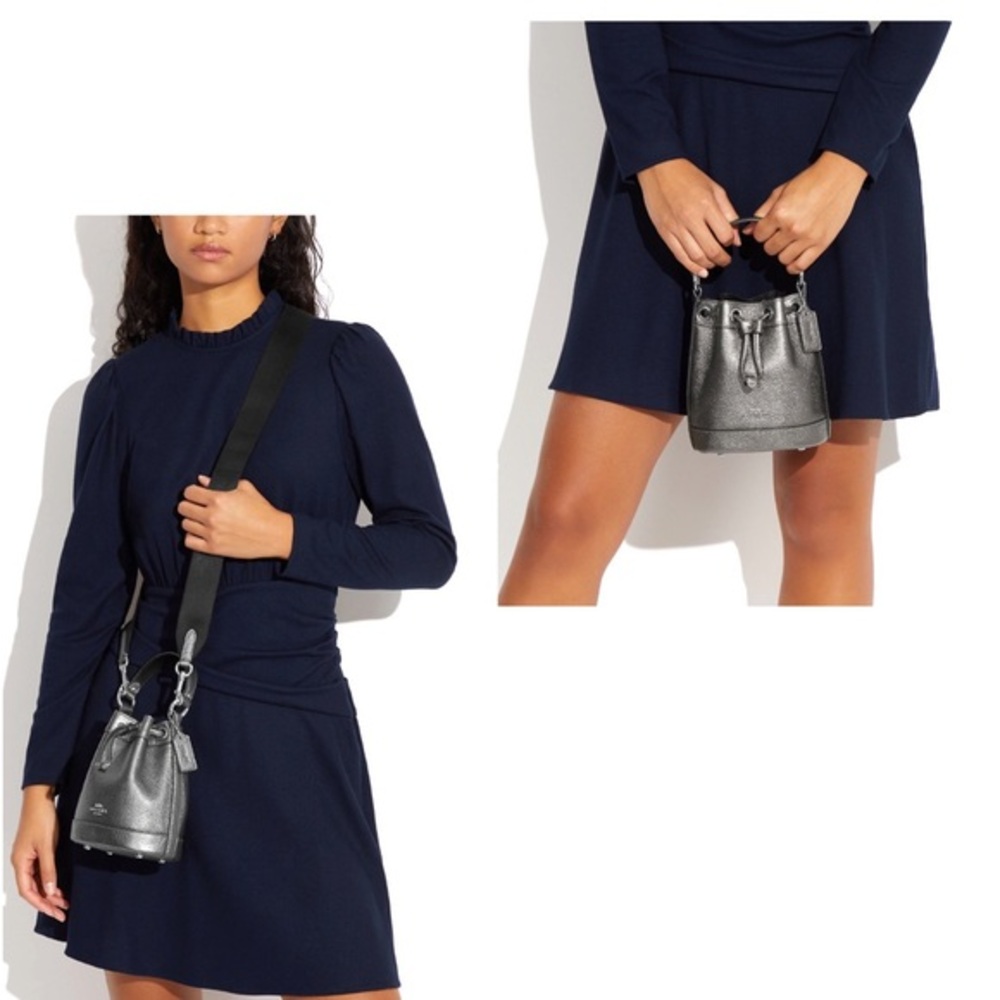 NWT COACH DEMPSEY DRAWSTRING BUCKET BAG 15 IN SILVER/METALLIC GUNMETAL CROSSBODY - Picture 2 of 14